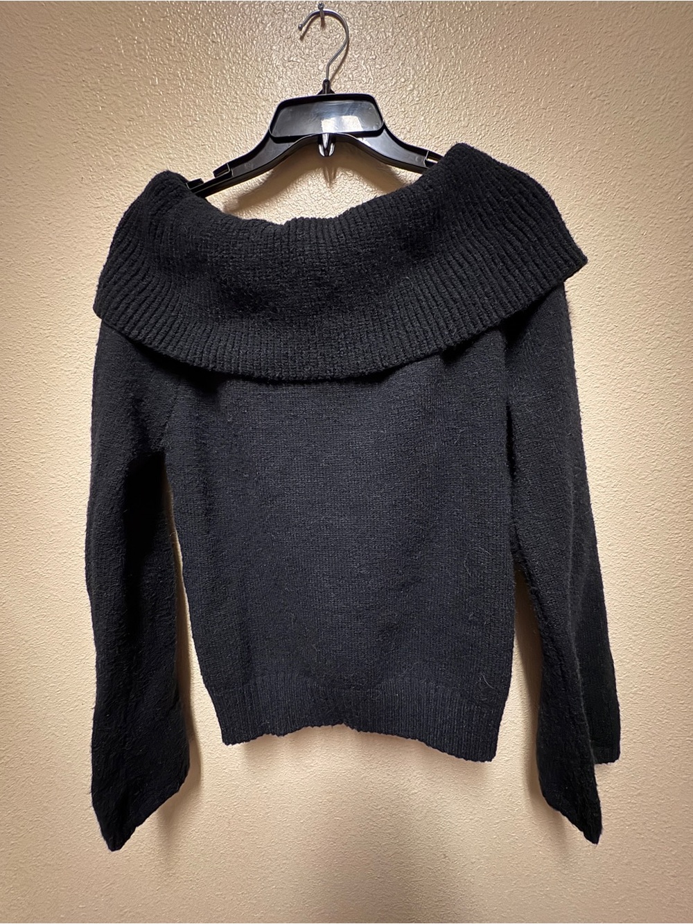 SHEIN Black Off-Shoulder Fold-Over Knit Sweater